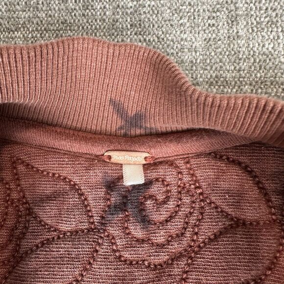 Free People Rose Front Zip Jacket Red Cinnamon Floral Embroidered Womens XL - Picture 4 of 11